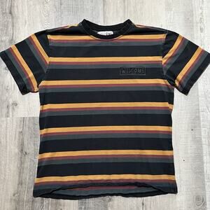 Welcome Skateboards Striped T Shirt Black/Orange Surf Skate Beach T Shirt Mens L